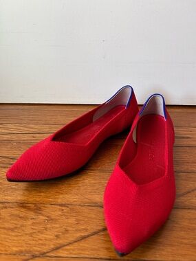 Pointed Toe Red Knit Flats- Rothy's